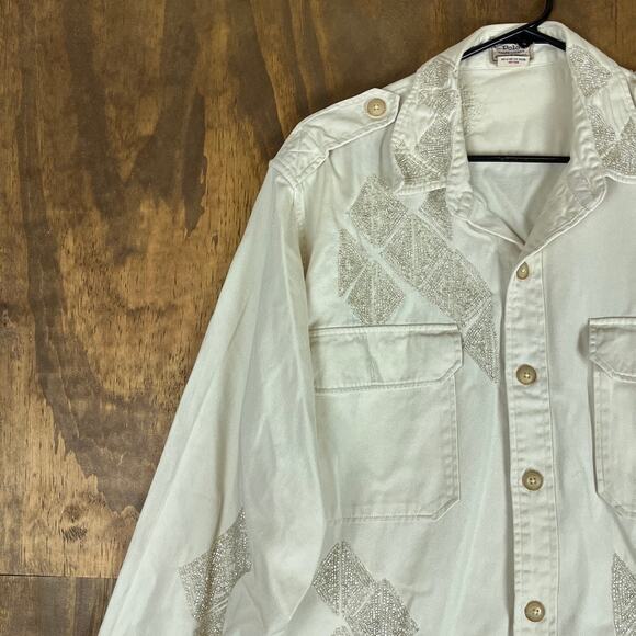 Polo Ralph Lauren Womens Shirt Winter Cream Beaded Twill Denim Button Down XXL - Picture 4 of 13